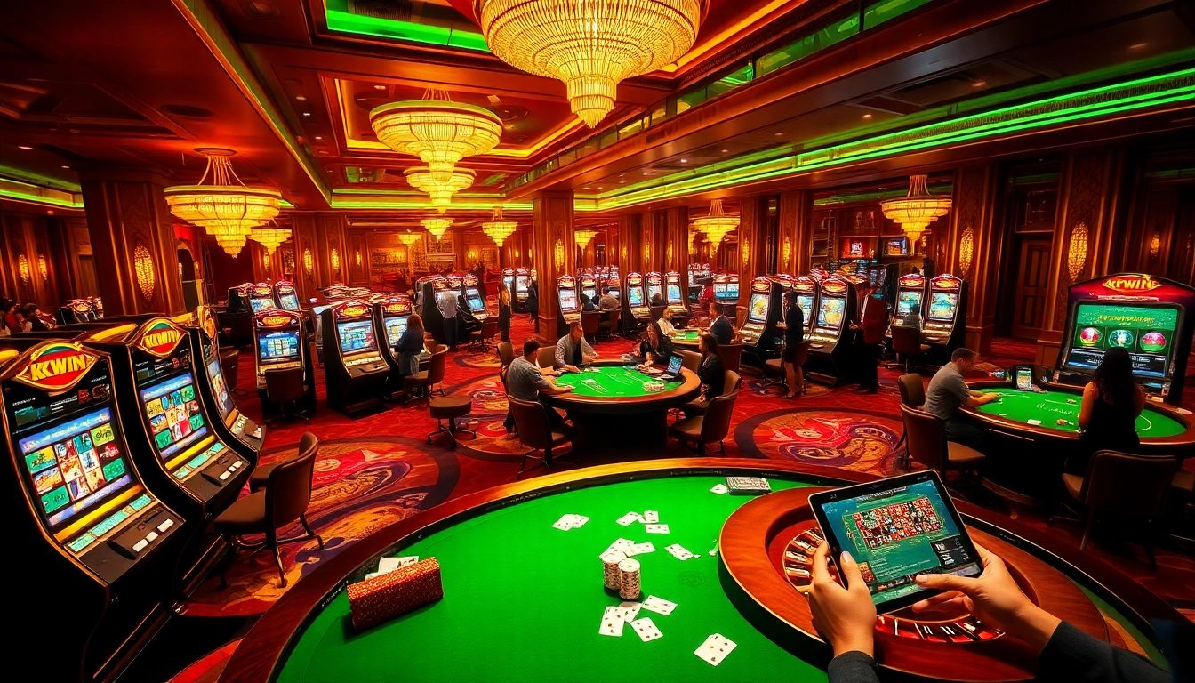 Betting excitement at KKWIN online platform with poker chips and slot machines.