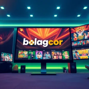 Dynamic bolagacor gaming interface with players celebrating and vibrant colors.