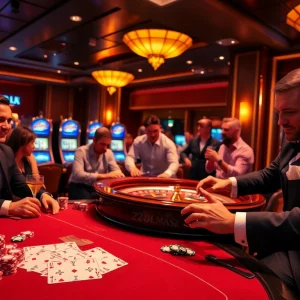22JL poker table action with vibrant casino atmosphere and high-stake excitement.