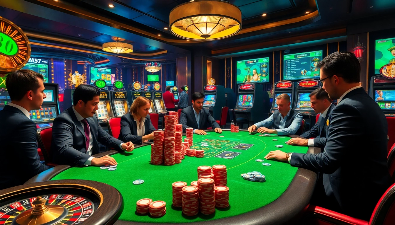 Experience the thrilling atmosphere of link 789win with intense poker action and vibrant casino lights.