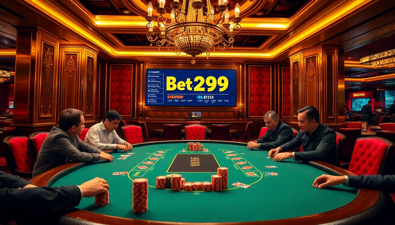 Engaged players at a high-stakes poker table, showcasing thrilling moments from https://bet299app.com.br/.