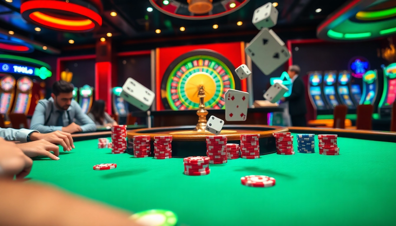 Experience thrilling gameplay at https://120bett.com.br/ showcasing poker chips and casino tables in action.