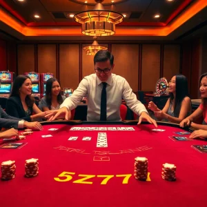 Experience the thrill of 5Z777 at a luxury casino with blackjack and slot machines.