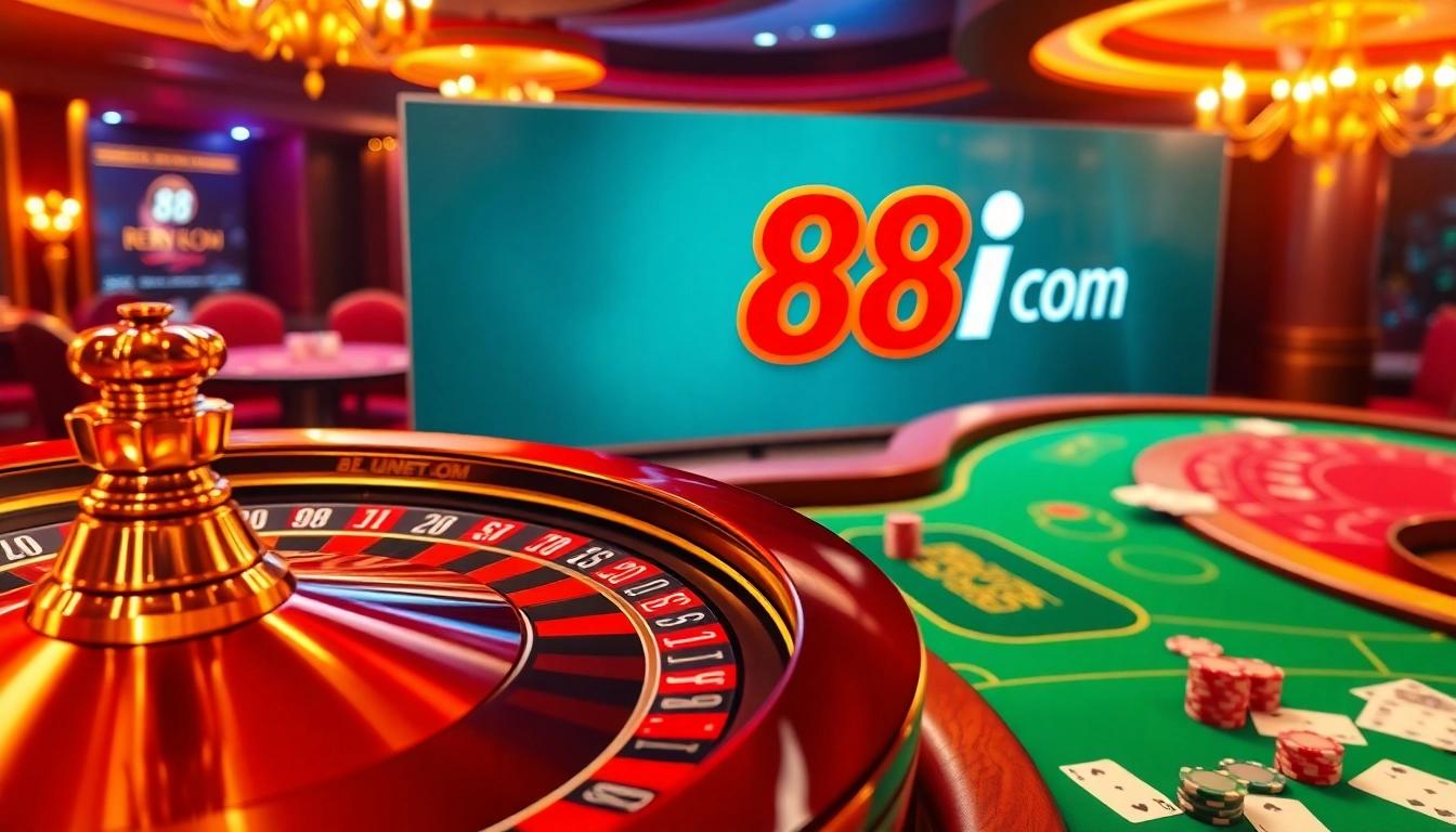 Engage in thrilling online gaming at 88i com with vibrant casino tables and roulette excitement.