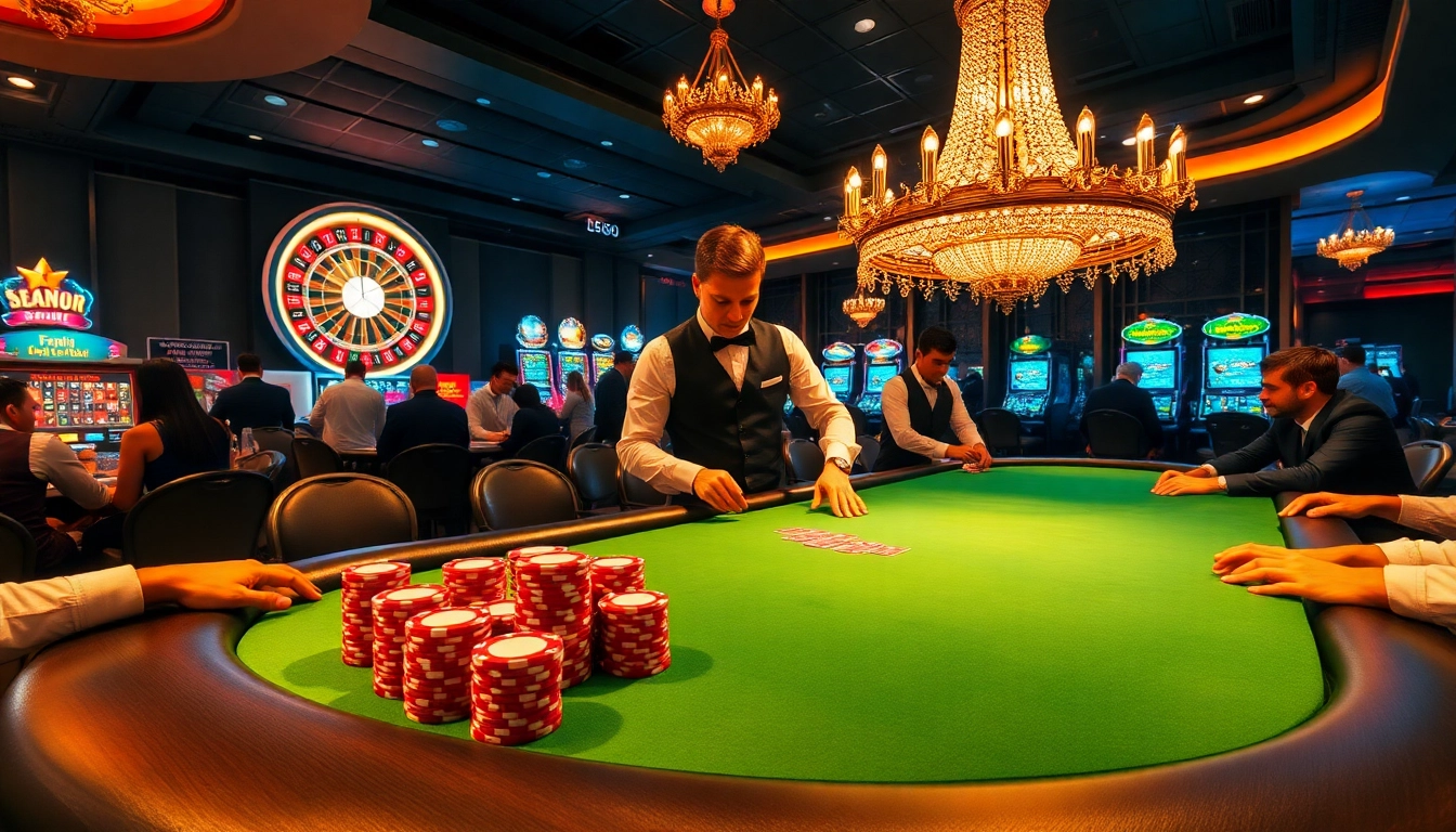 Experience thrilling poker action at b52club org with vibrant chips and skilled players in a luxurious casino.