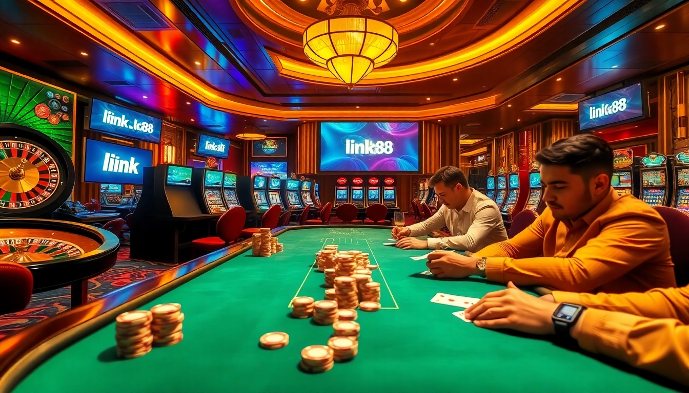 Join the excitement of gambling at LC88 with thrilling poker chips and a vibrant atmosphere.