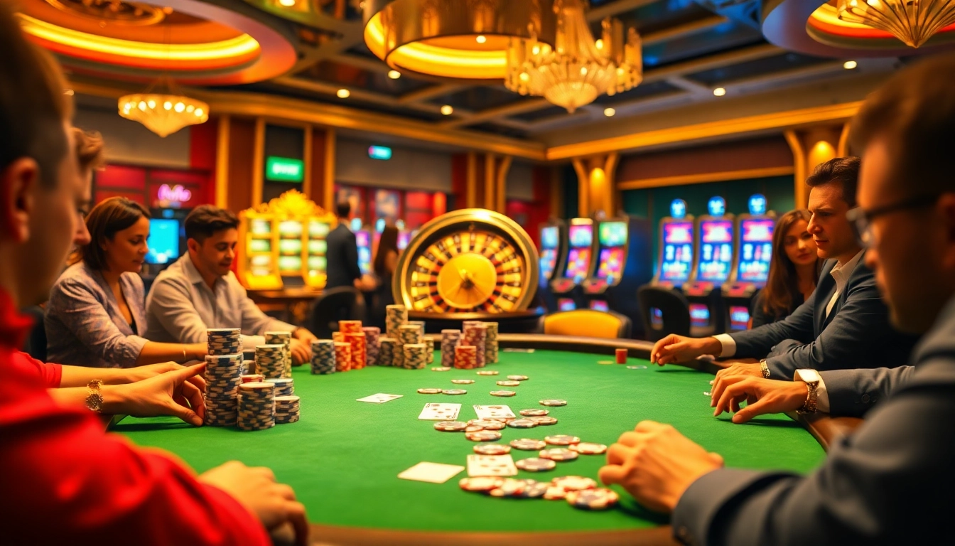 Experience thrilling gameplay with tải go88 in a vibrant casino scene filled with poker action.