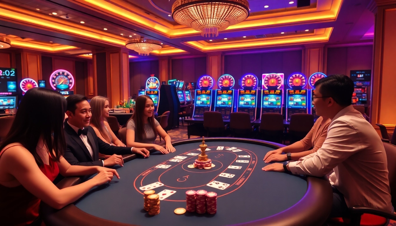 Betting excitement at https://vipwin79.net/ with vibrant casino games and poker tables.