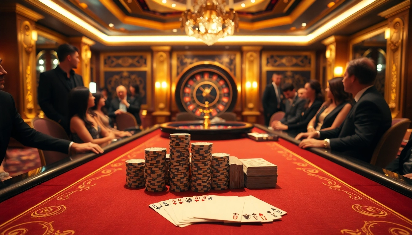 Hit club poker table with stacked chips and elegant ambiance inviting players.