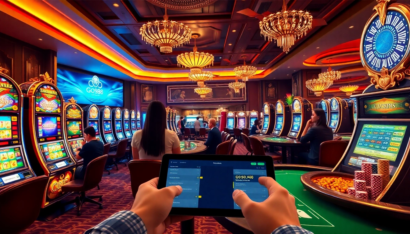 Gambling excitement at Go88 club apk ios pc featuring poker and blackjack tables.