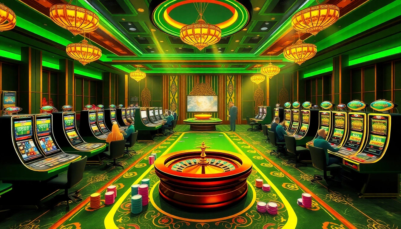 Experience thrilling gaming action at xin88.hot with vibrant casino tables and slot machines.