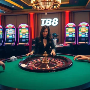 Engage in thrilling games at TR88 COM, featuring a vibrant roulette table and exciting slot machines.