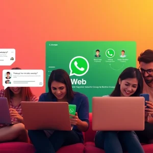 WhatsApp Web 界面，展示 快连官网 功能，包括消息、视频通话和位置共享。