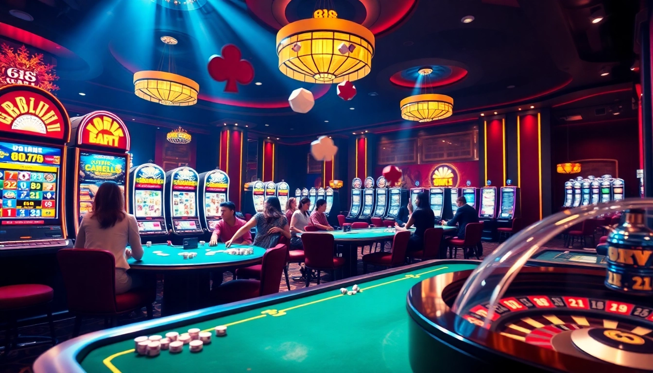 Experience thrilling gameplay at 88i game, featuring vibrant casino tables and exciting slot machines.