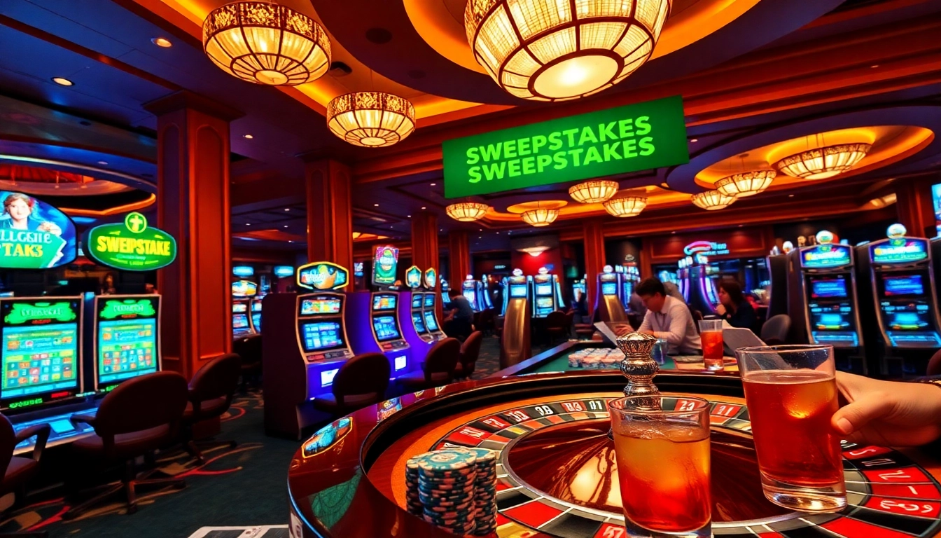 Engaging in sweepstakes in Utah at a luxurious casino showcasing roulette and slot machines.