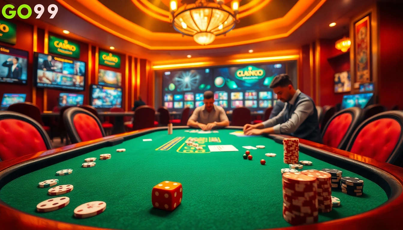 Engaging casino gaming experience at Nhà cái GO99 with vibrant tables and focused players.