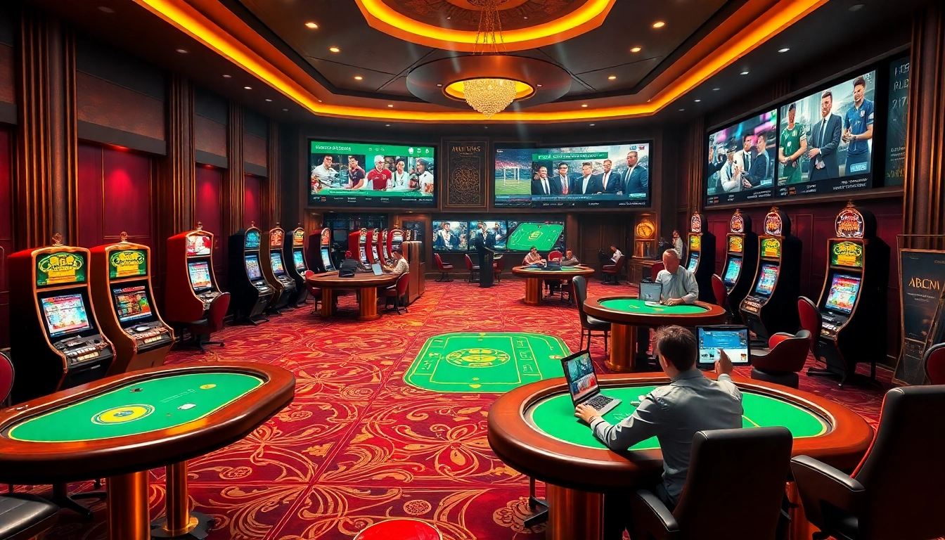 Players engaging in online betting at ABC8 in an elegant casino setting.