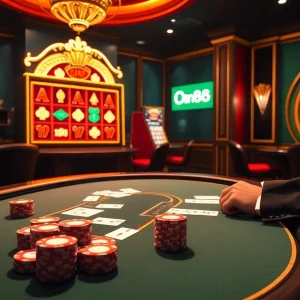 Engage in thrilling gameplay at dr88, featuring luxurious poker tables and vibrant slot machines.