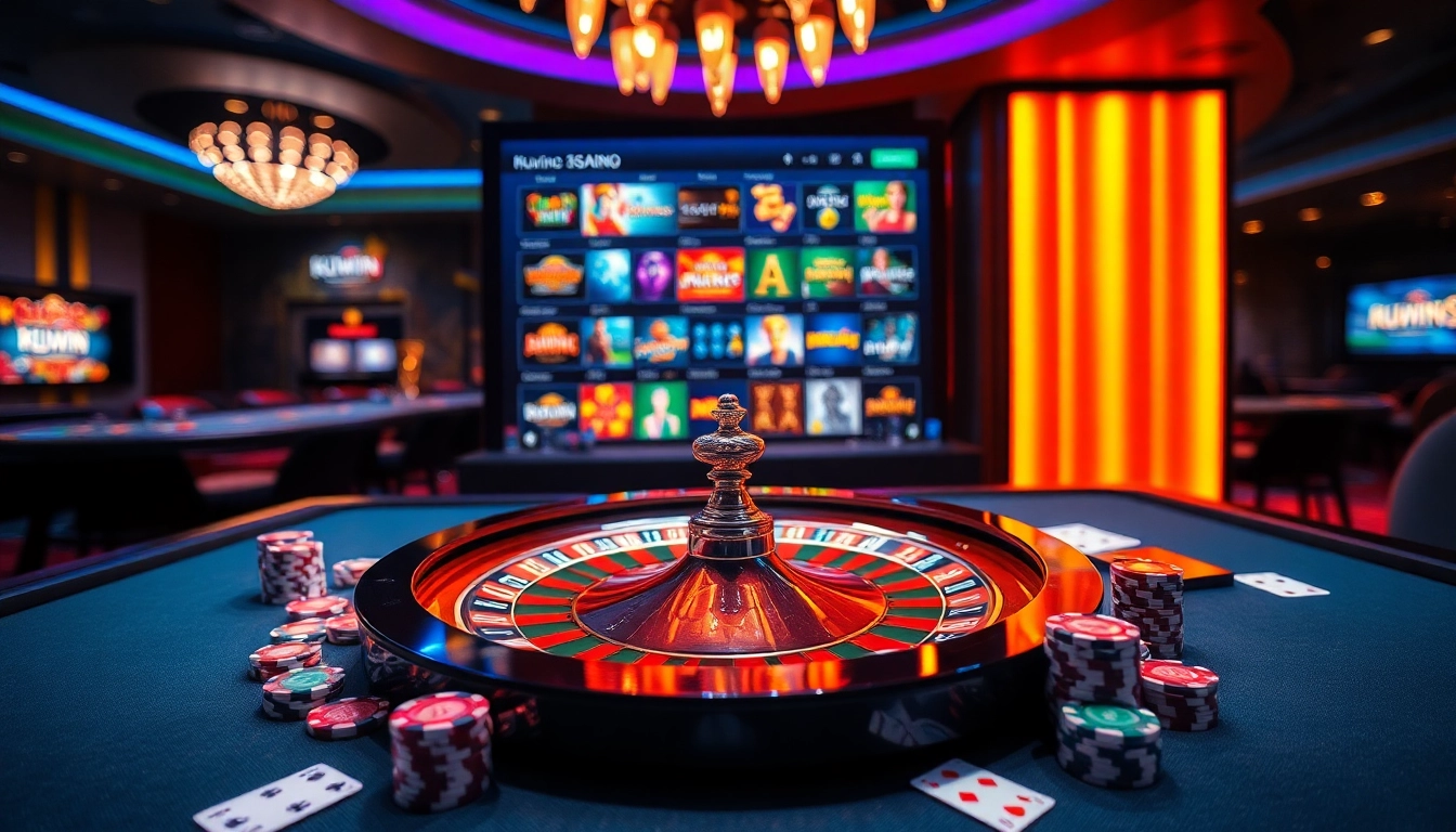 Experience the excitement of gambling at https://kuwinblog.com/ with a vibrant casino scene featuring roulette and poker.