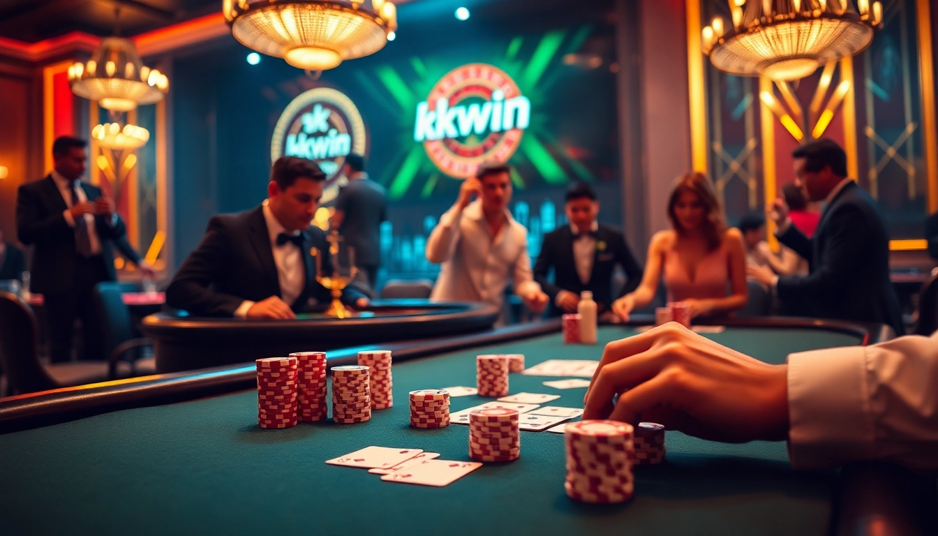 Experience high-stakes action with kkwin at a luxurious casino poker table.