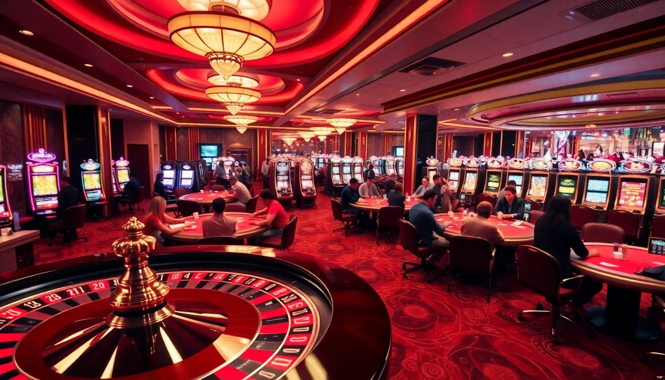Exciting casino gaming scene at https://king333.club/ with roulette, poker, and slot machines.