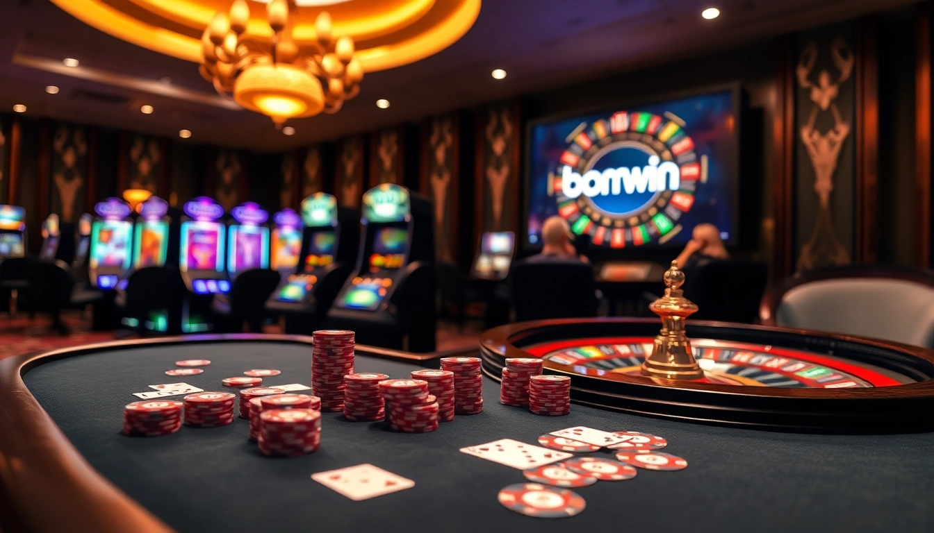 Engage in high-stakes excitement at bomwin while playing vibrant poker games at an elegant casino.