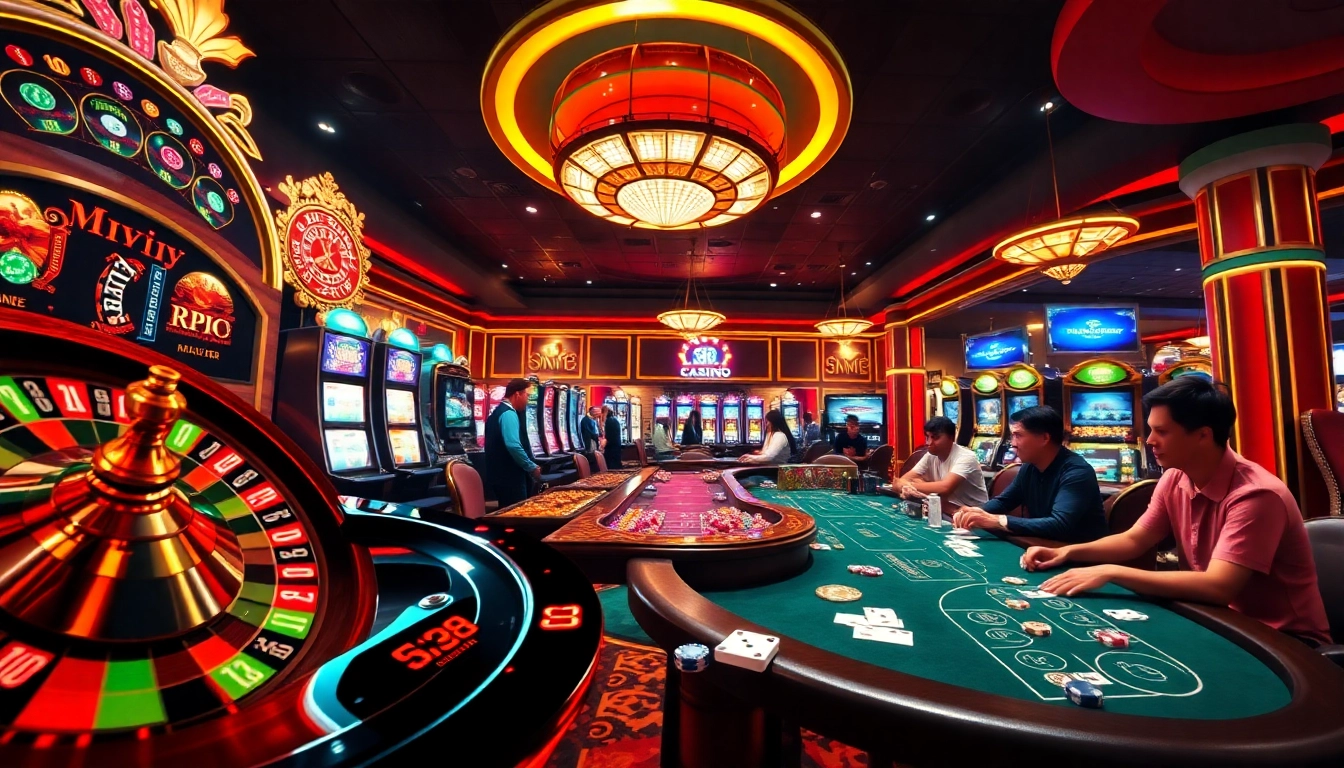 Players enjoying diverse games at king88 com in a luxurious casino environment.
