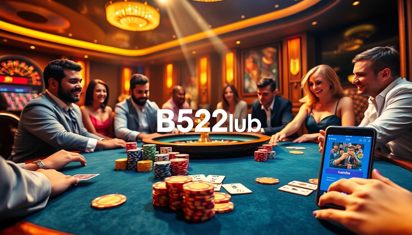 Players enjoy a thrilling game at B52club's stylish casino table, showcasing excitement and luxury.