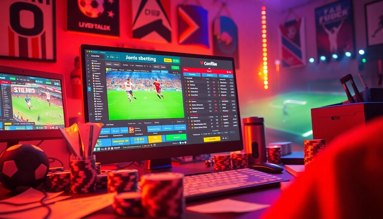 Experience the thrill of สมัครแทงบอล with a modern online betting interface and vibrant sports memorabilia.