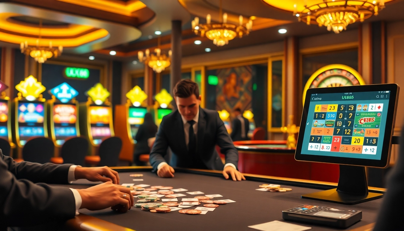 Engaging scene highlighting uu88 platform with poker players, cards, and vibrant casino atmosphere.