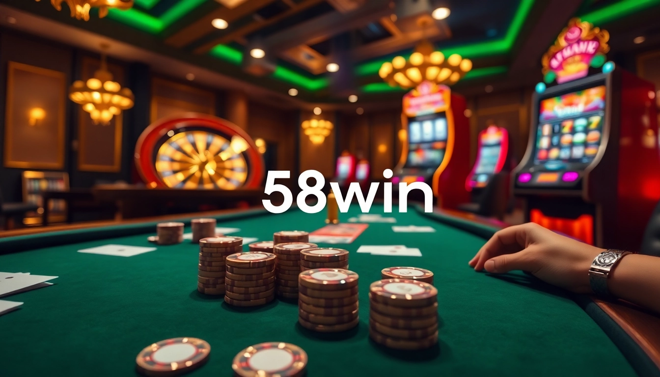 Experience the excitement of 58win at a luxurious casino with vibrant lights and thrilling games.