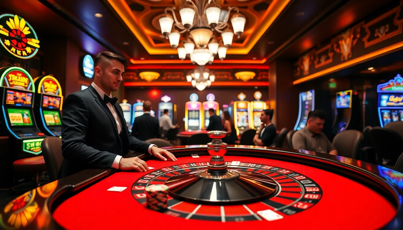 Engaging MK8 casino scene with a dealer and vibrant roulette table, showcasing thrilling gambling excitement.