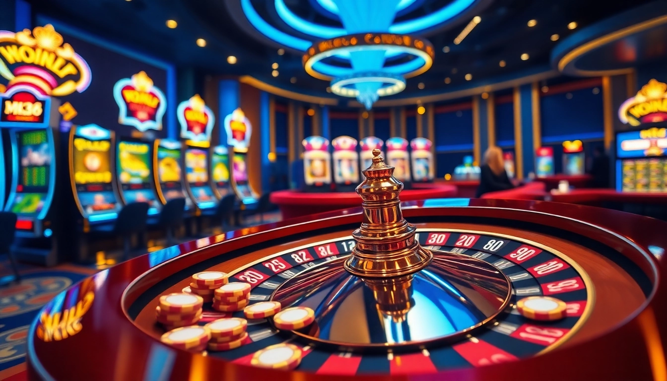 MK8 online casino scene with luxurious gaming tables and vibrant slot machines.