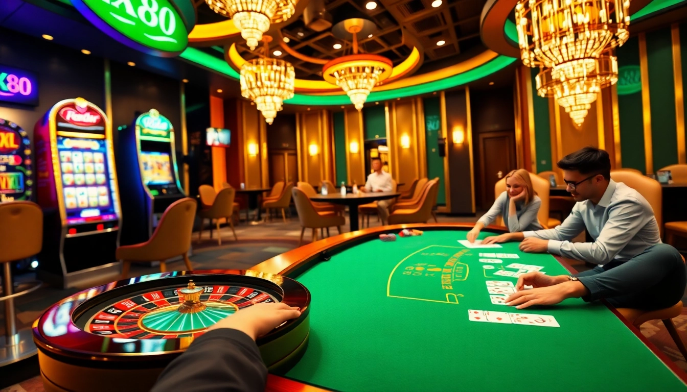 Experience the excitement of gaming at XX88 with dynamic casino visuals showcasing slots and tables.