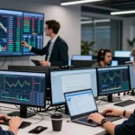 Трейдеры обсуждают BitMEX отзывы на современном торговом этаже.